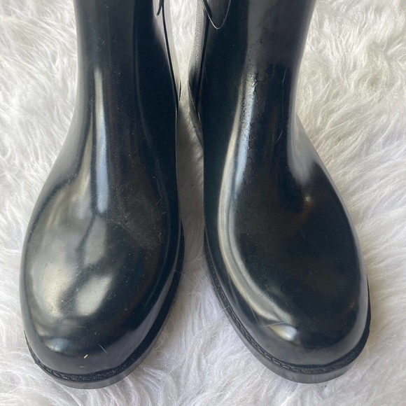Coach Tara Women's Tall Rain Boot Sz 9B Round Toe Black Gloss Strap Casual - Picture 3 of 12